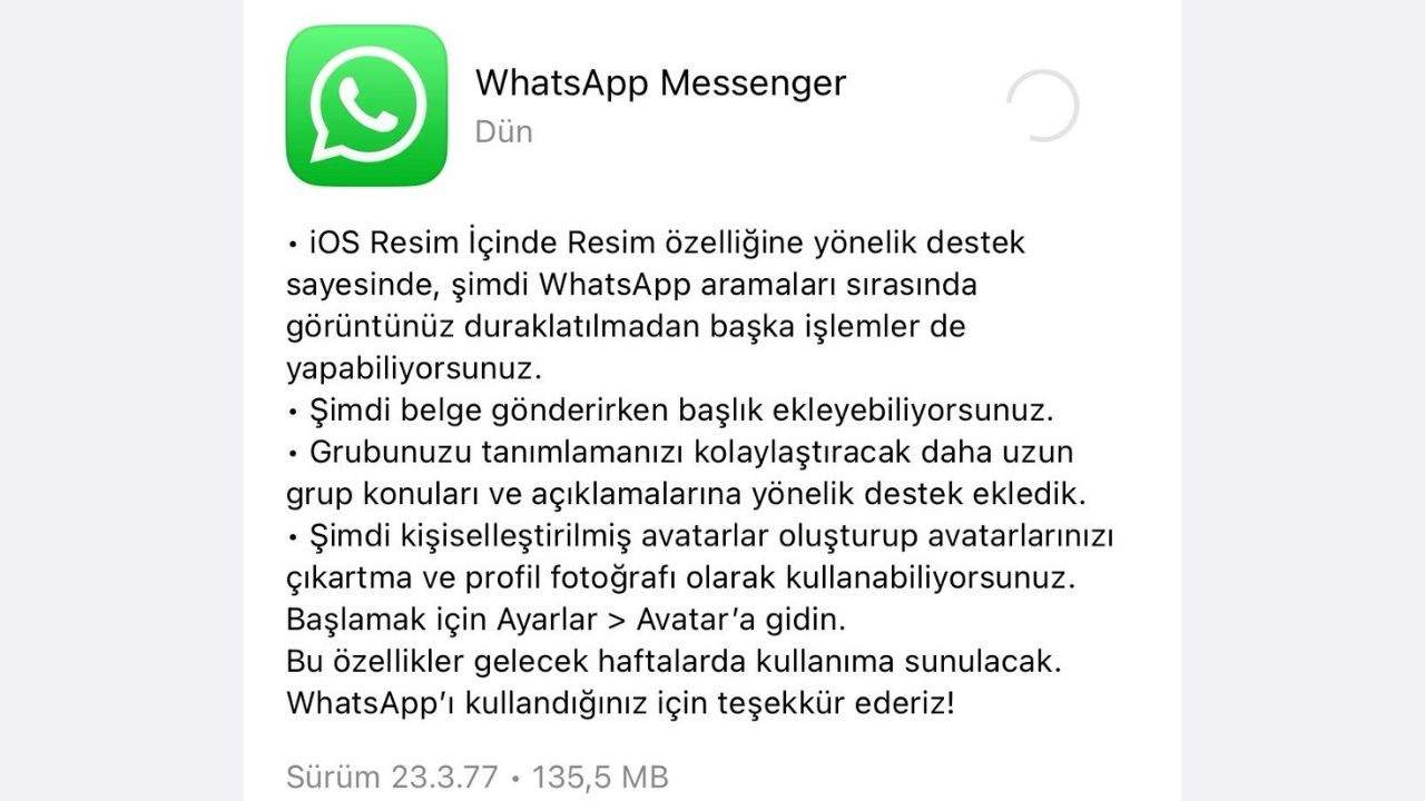 WhatsApp iOS güncellemesi